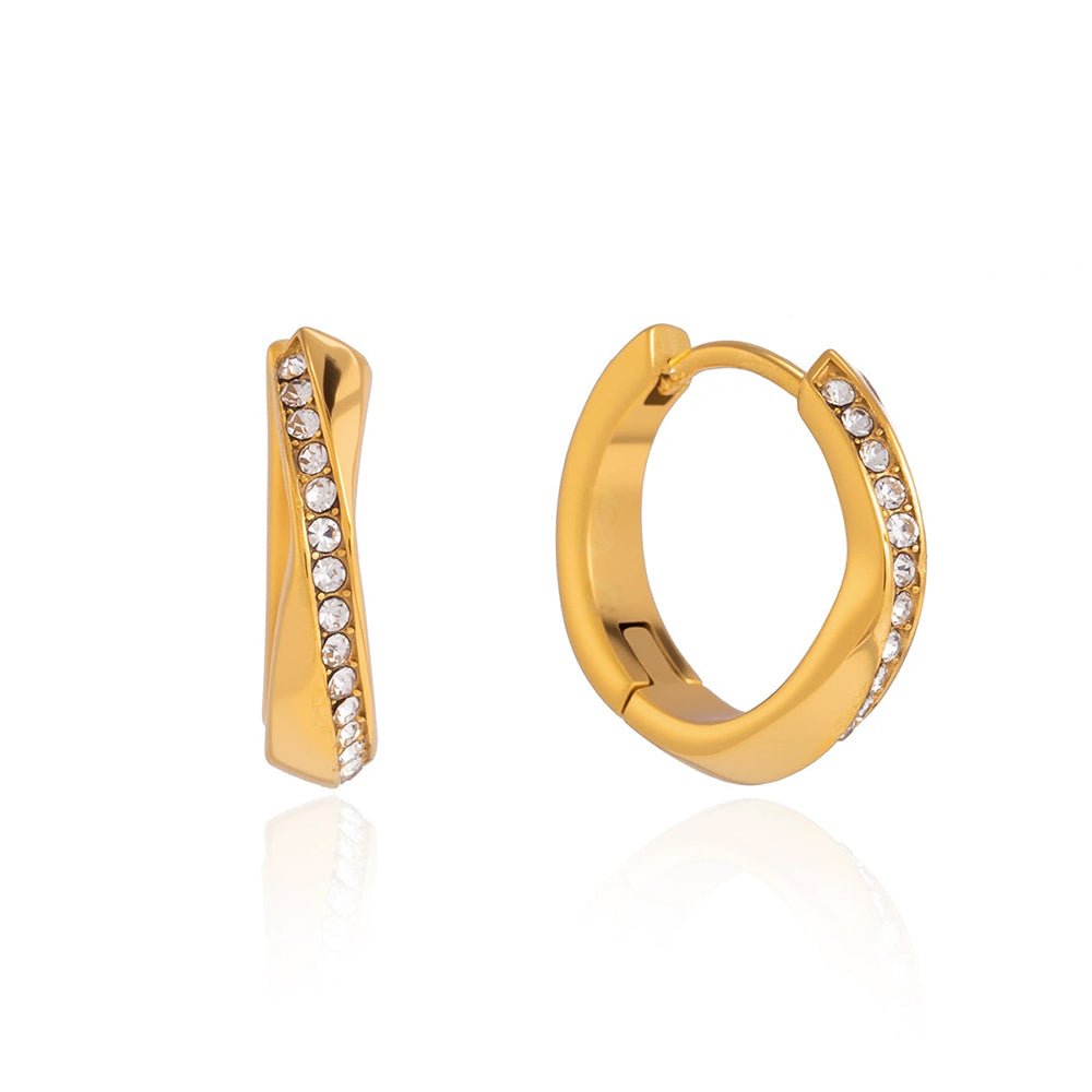 Geometric Crystal Huggie Hoop Earrings | Waterproof Stainless Steel Earrings for Women