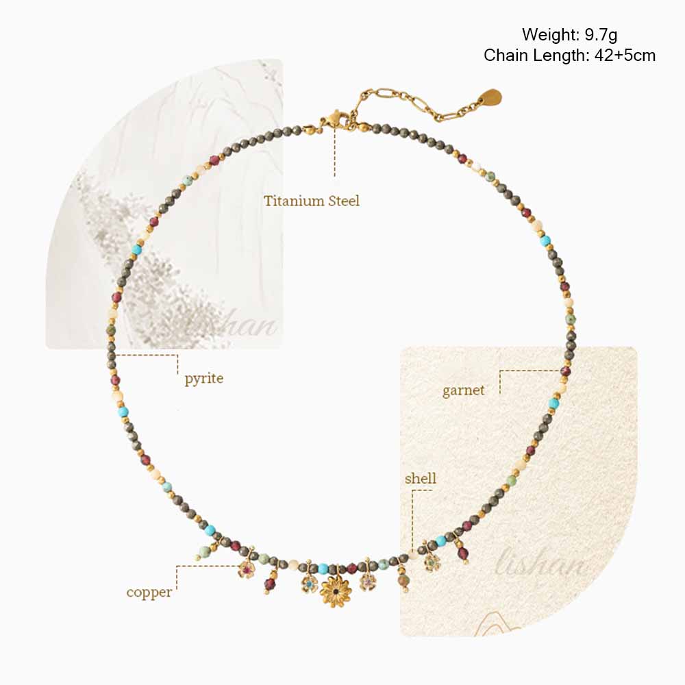 Bohemian-style gemstone floral multi-gem necklace – unique design, stackable choker