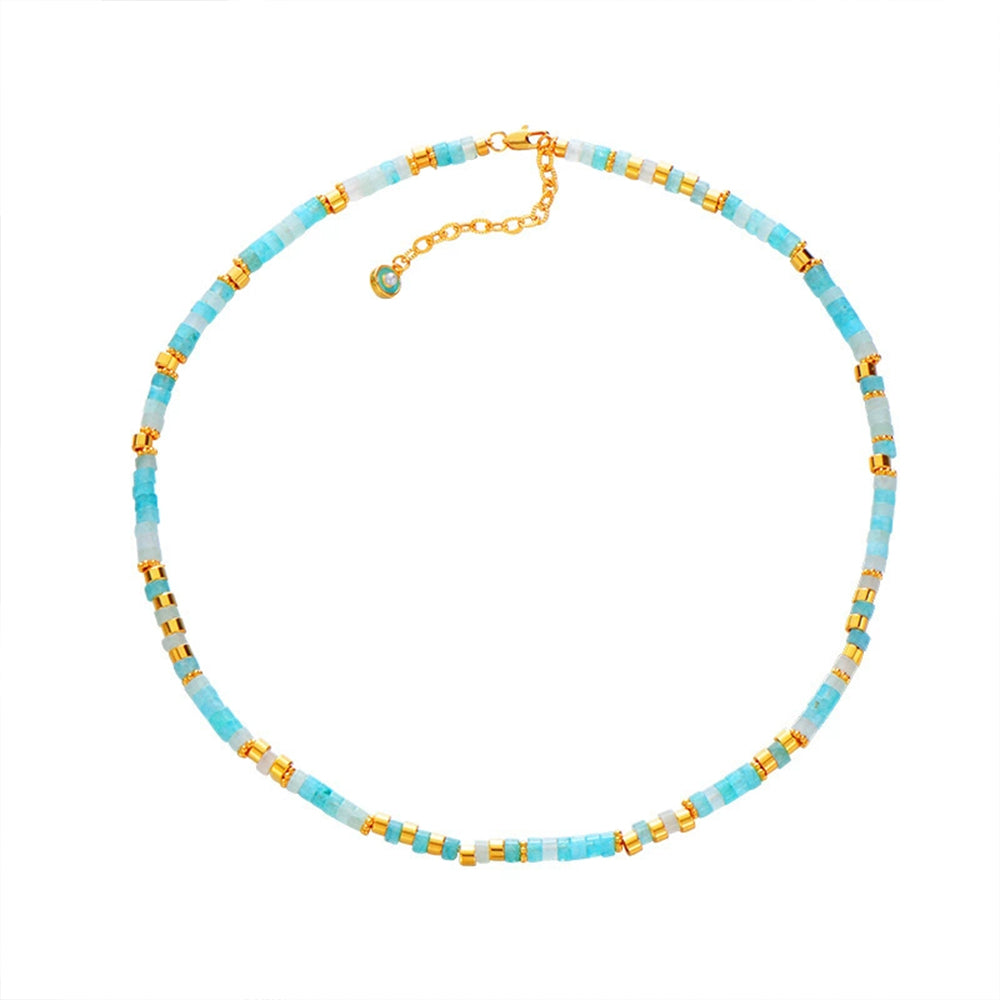 Natural Aquamarine Beaded Necklace | Handmade 24K Gold-Plated Gemstone Choker for Women