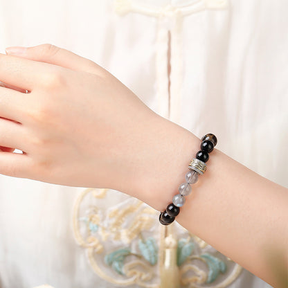 Natural Obsidian & Aquamarine Bracelet | Handmade 8mm Gemstone Beaded Bracelet