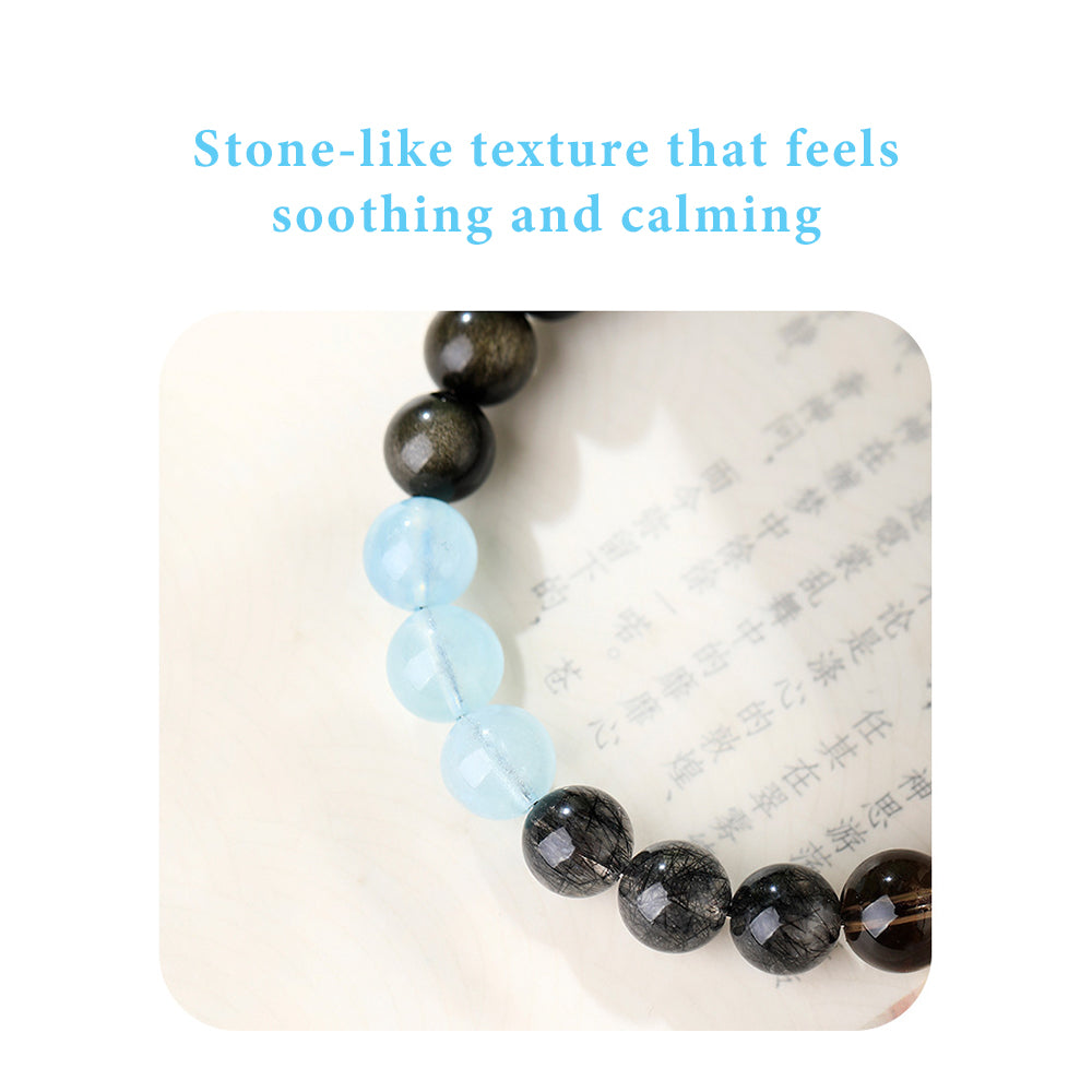 Natural Obsidian & Aquamarine Bracelet | Handmade 8mm Gemstone Beaded Bracelet