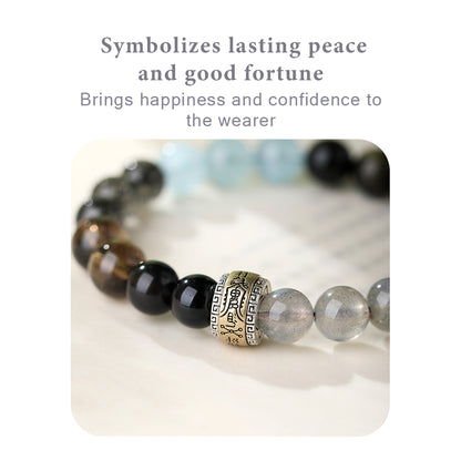 Natural Obsidian & Aquamarine Bracelet | Handmade 8mm Gemstone Beaded Bracelet