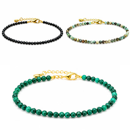 6mm Natural Stone Energy Bracelet | African Turquoise Malachite Black Obsidian Crystal Healing Protection Wristband