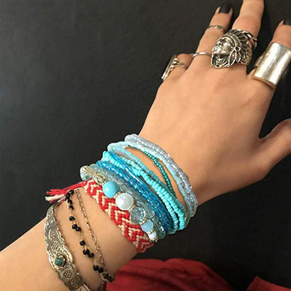 6PCS Boho Stackable Beaded Bracelet Set – Colorful Layered Stretch Bracelets with Rhinestone Accents