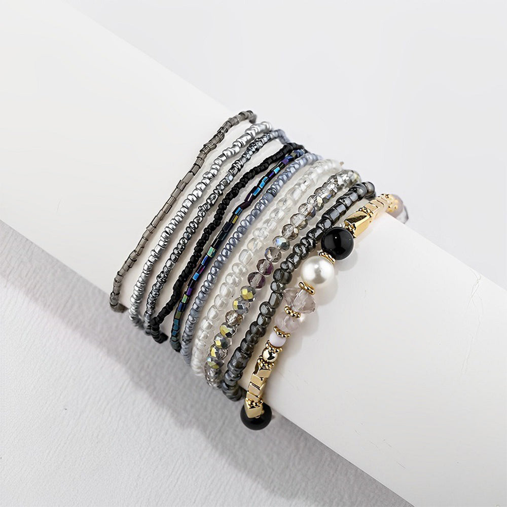 6PCS Boho Stackable Beaded Bracelet Set – Colorful Layered Stretch Bracelets with Rhinestone Accents