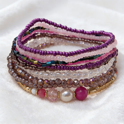 6PCS Boho Stackable Beaded Bracelet Set – Colorful Layered Stretch Bracelets with Rhinestone Accents