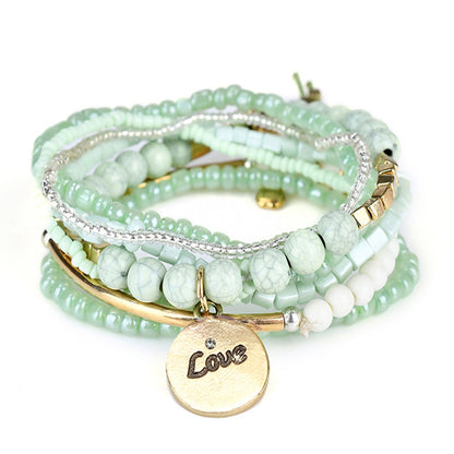 6PCS Boho Stackable Beaded Bracelet Set – Colorful Layered Stretch Bracelets with Rhinestone Accents