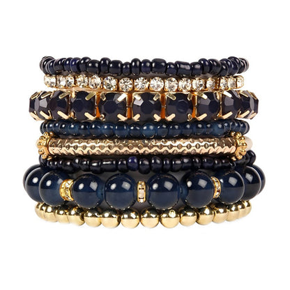6PCS Boho Stackable Beaded Bracelet Set – Colorful Layered Stretch Bracelets with Rhinestone Accents