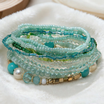 6PCS Boho Stackable Beaded Bracelet Set – Colorful Layered Stretch Bracelets with Rhinestone Accents