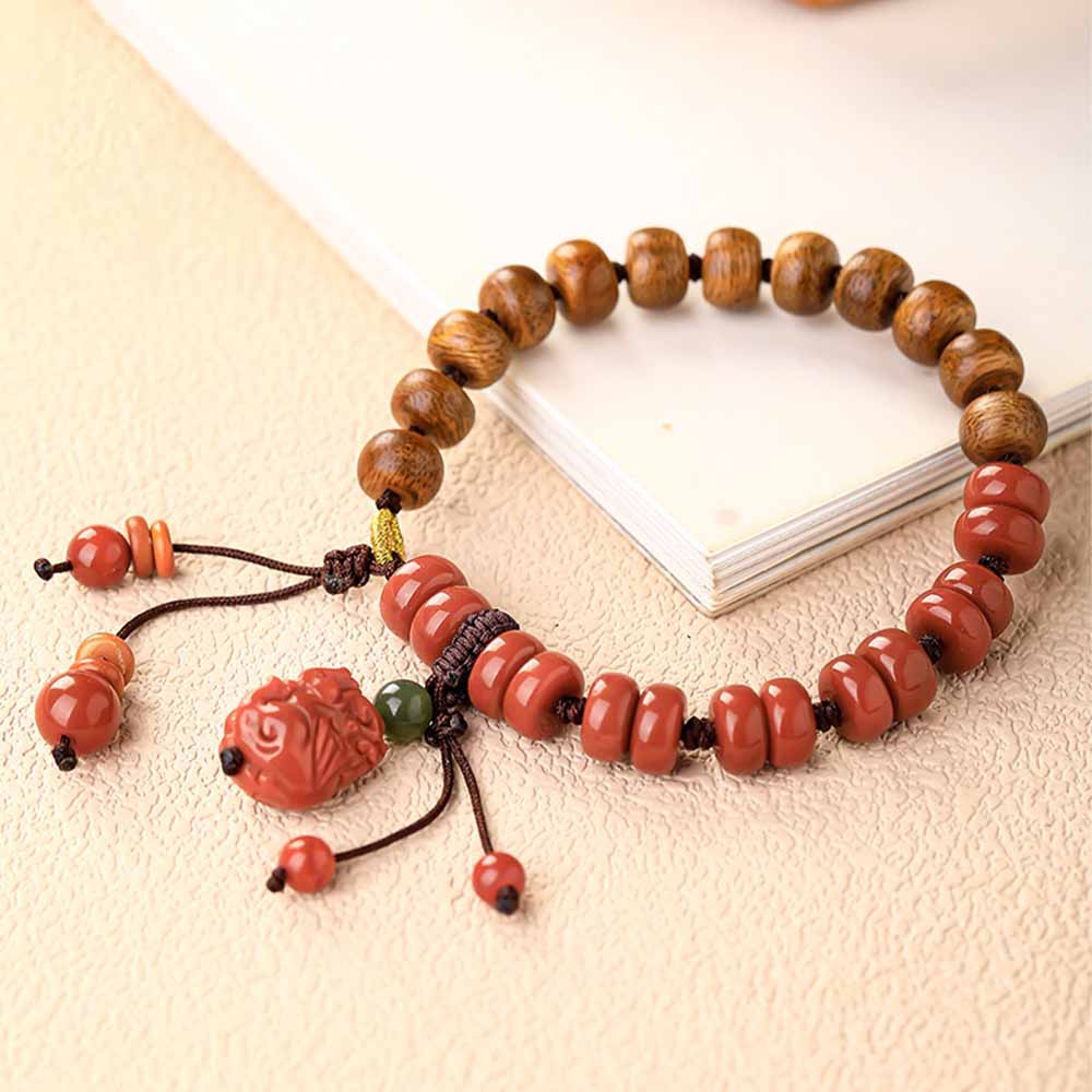 Kalimantan Agarwood & African Red Sandalwood Pixiu Bracelet | Handmade Feng Shui Bracelet
