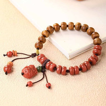 Kalimantan Agarwood & African Red Sandalwood Pixiu Bracelet | Handmade Feng Shui Bracelet