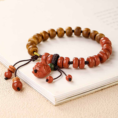 Kalimantan Agarwood & African Red Sandalwood Pixiu Bracelet | Handmade Feng Shui Bracelet