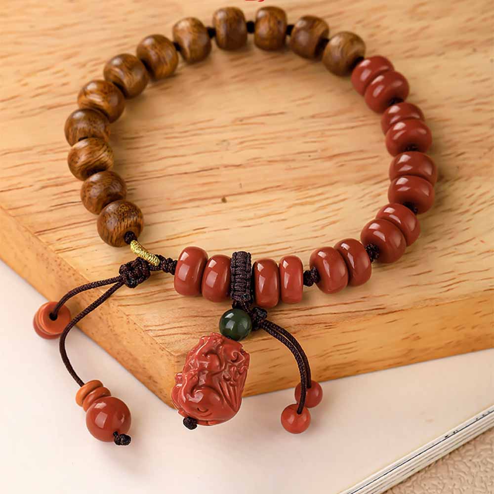 Kalimantan Agarwood & African Red Sandalwood Pixiu Bracelet | Handmade Feng Shui Bracelet