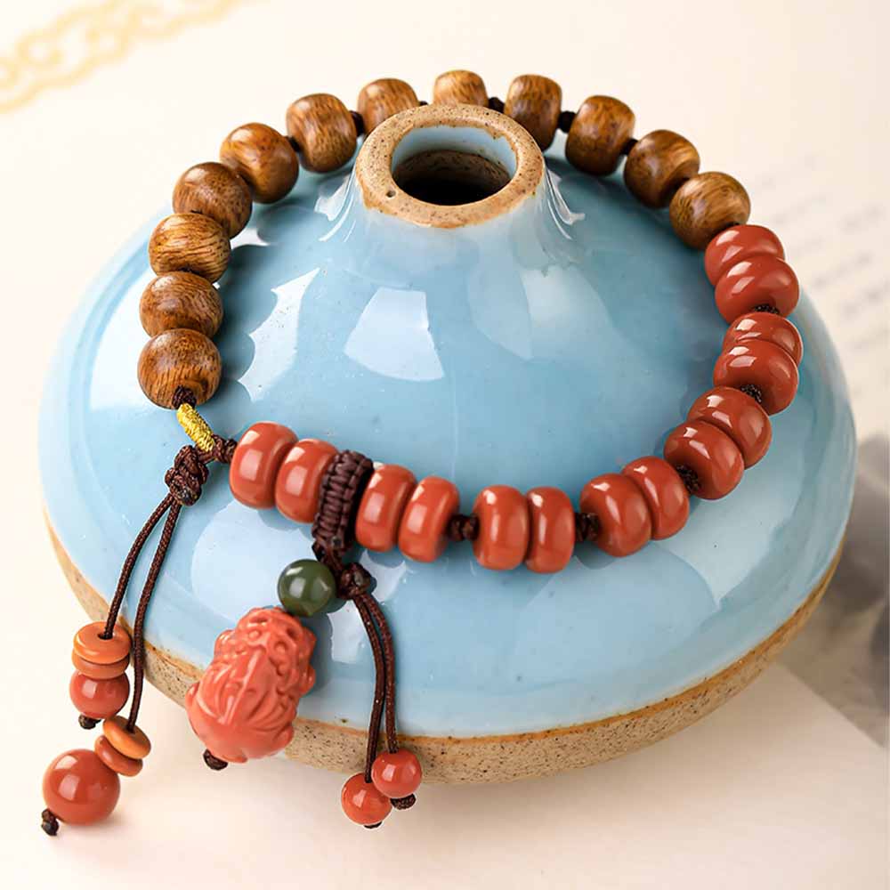 Kalimantan Agarwood & African Red Sandalwood Pixiu Bracelet | Handmade Feng Shui Bracelet