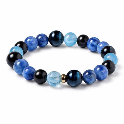 Five Elements "Water" Balancing Bracelet - Aquamarine Kyanit Blue Tiger's Eye and Obsidian