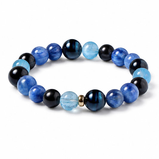 Five Elements "Water" Balancing Bracelet - Aquamarine Kyanit Blue Tiger's Eye and Obsidian