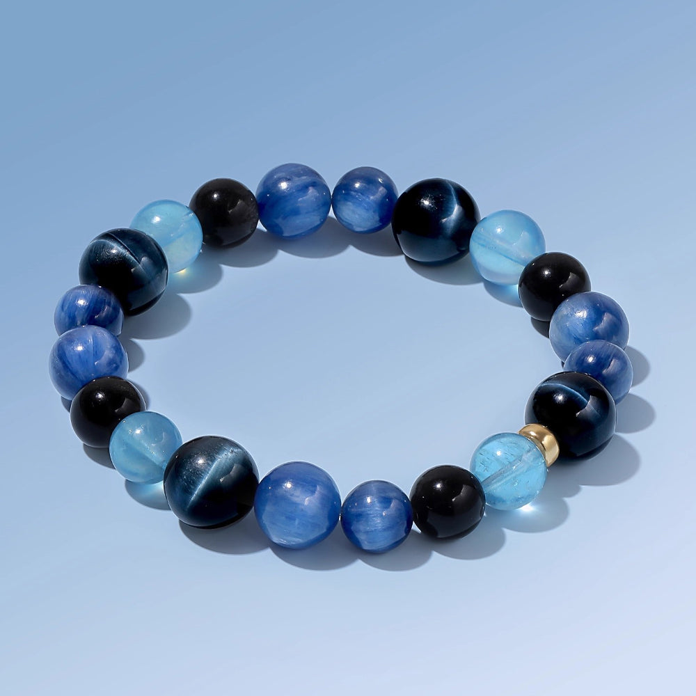 Five Elements "Water" Balancing Bracelet - Aquamarine Kyanit Blue Tiger's Eye and Obsidian