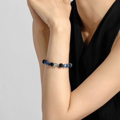 Five Elements "Water" Balancing Bracelet - Aquamarine Kyanit Blue Tiger's Eye and Obsidian