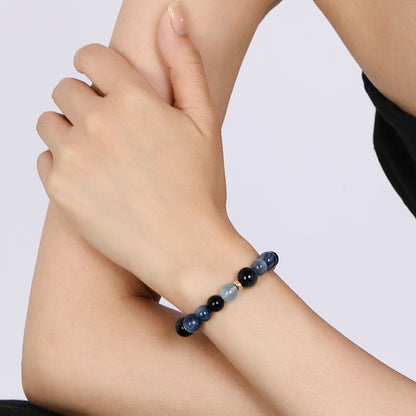 Five Elements "Water" Balancing Bracelet - Aquamarine Kyanit Blue Tiger's Eye and Obsidian