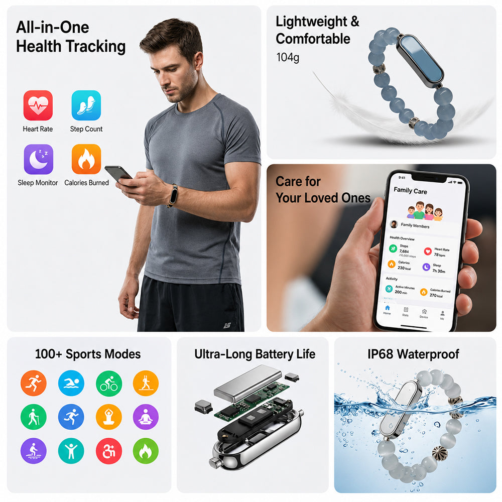 BQ2 Smart Crystal Beaded Bracelet Health and Sleep Monitoring Fitness Tracker