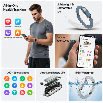 BQ2 Smart Crystal Beaded Bracelet Health and Sleep Monitoring Fitness Tracker