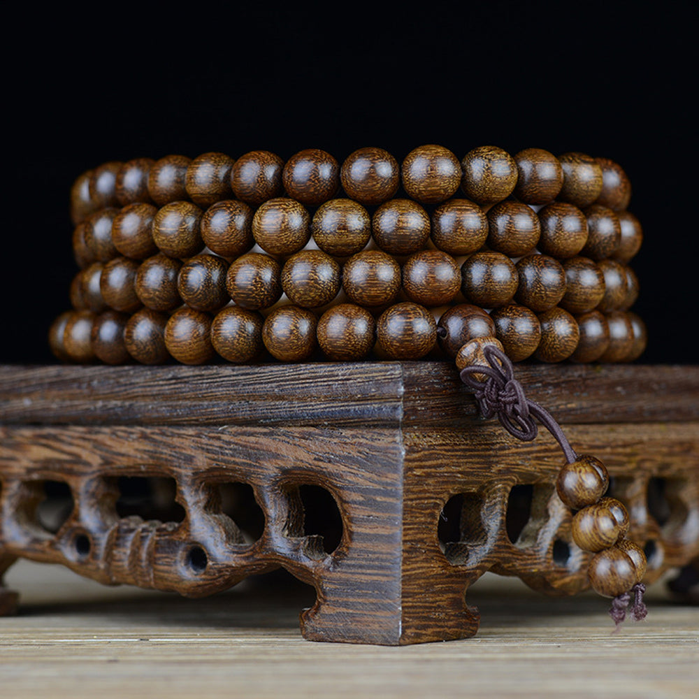 Natural Golden Silk Sandalwood Bracelet – 108 Prayer Beads Straight Grain Spiritual Jewelry