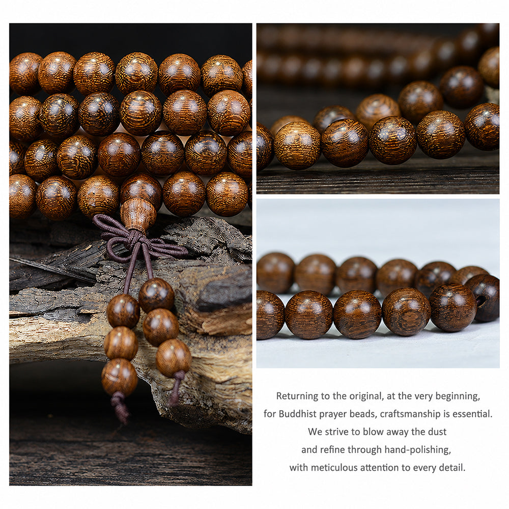 Natural Golden Silk Sandalwood Bracelet – 108 Prayer Beads Straight Grain Spiritual Jewelry