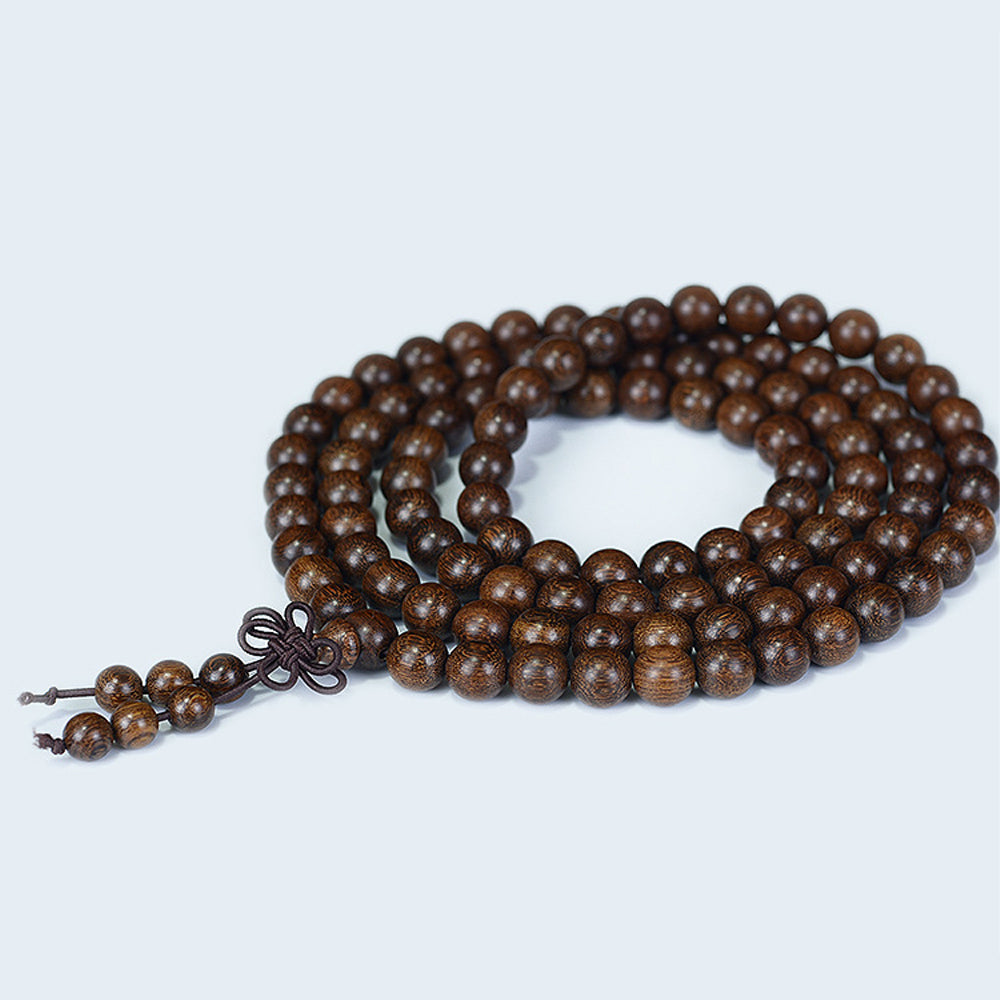 Natural Golden Silk Sandalwood Bracelet – 108 Prayer Beads Straight Grain Spiritual Jewelry