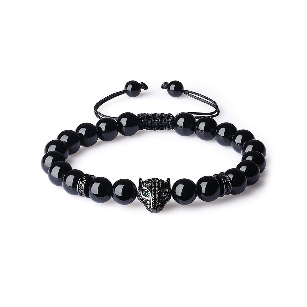 Leopard Black Tourmaline Stone Bracelet for Men Women