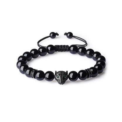 Leopard Black Tourmaline Stone Bracelet for Men Women