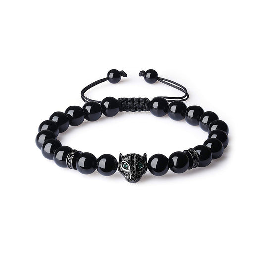 Leopard Black Tourmaline Stone Bracelet for Men Women