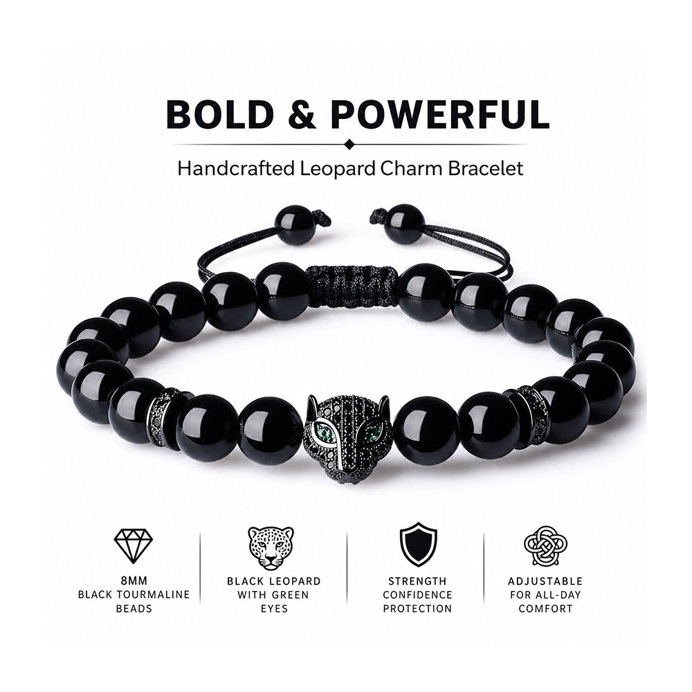 Leopard Black Tourmaline Stone Bracelet for Men Women