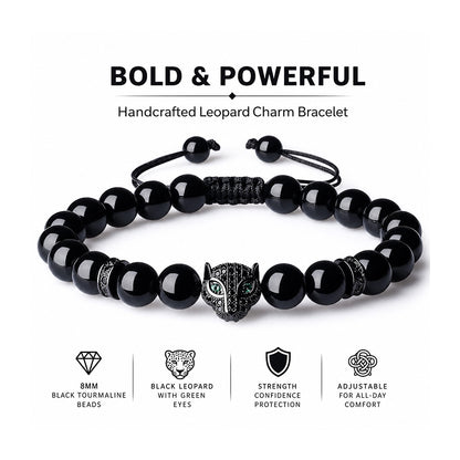 Leopard Black Tourmaline Stone Bracelet for Men Women