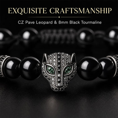 Leopard Black Tourmaline Stone Bracelet for Men Women