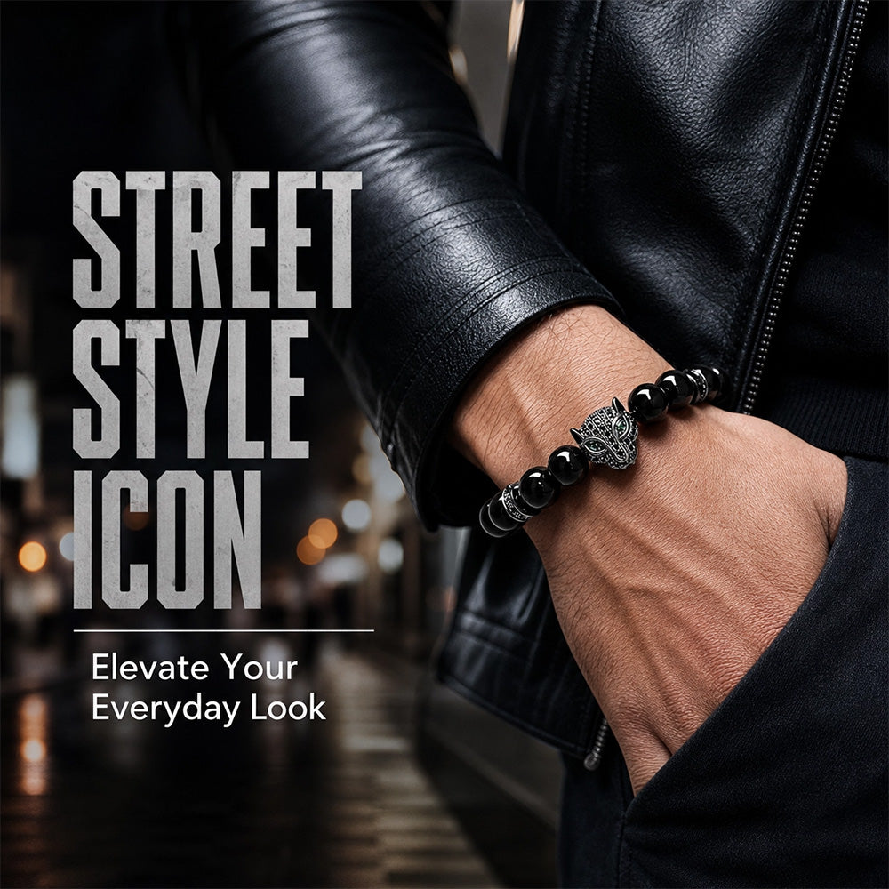 Leopard Black Tourmaline Stone Bracelet for Men Women