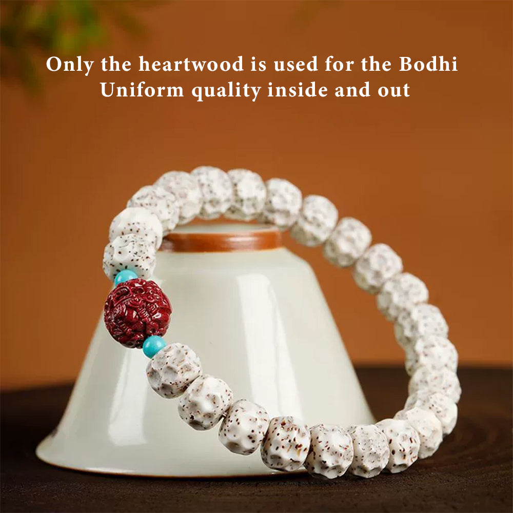Natural Bodhi Seed Bracelet with Pixiu Charm | High-Density Moon & Star Bodhi Prayer Beads