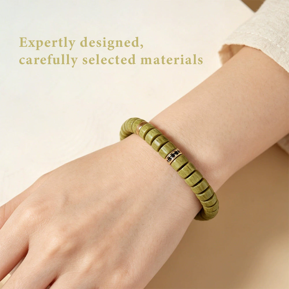 Natural Green Sandalwood Disc Bead Bracelet | Handmade Wooden Meditation Bracelet