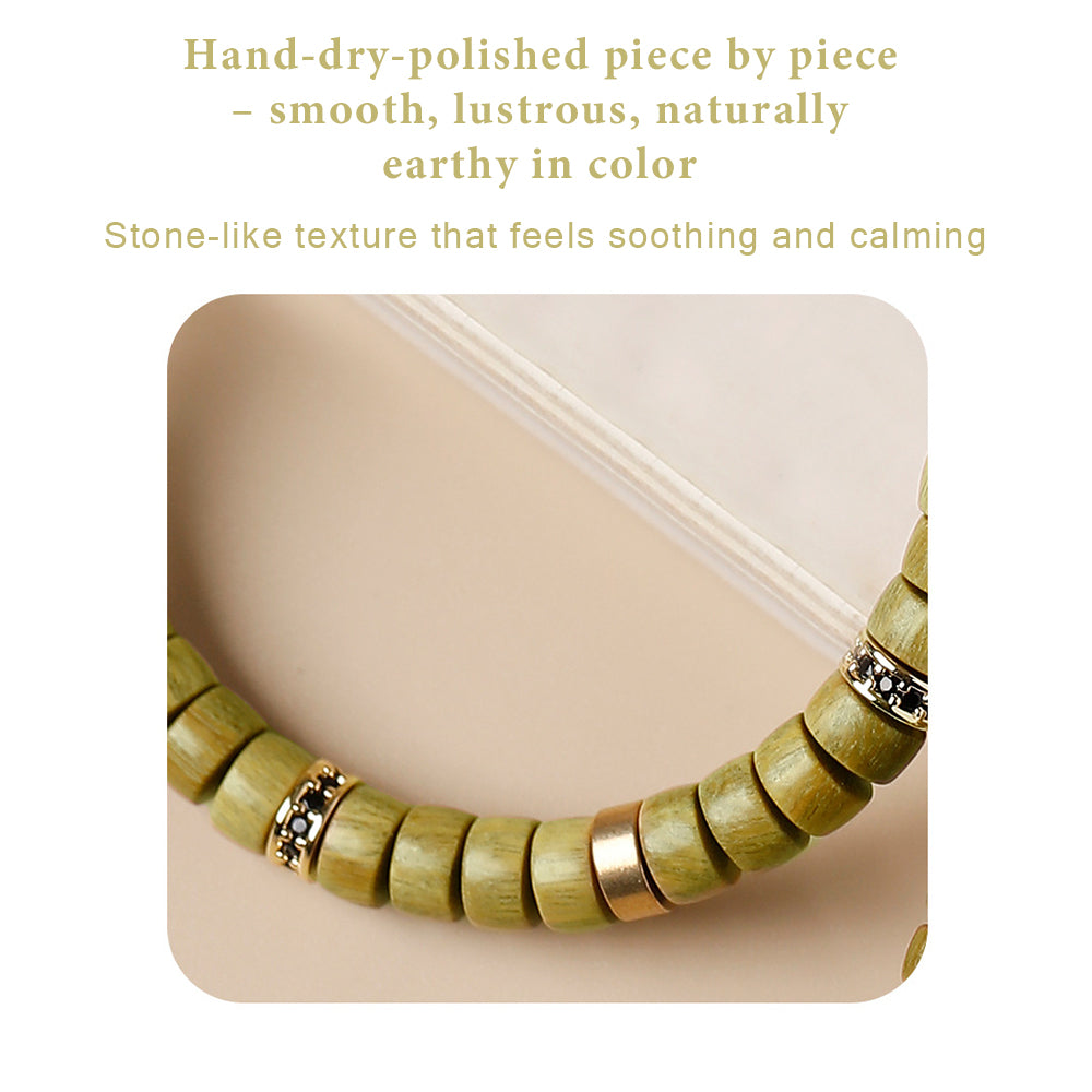 Natural Green Sandalwood Disc Bead Bracelet | Handmade Wooden Meditation Bracelet