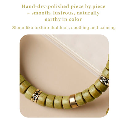 Natural Green Sandalwood Disc Bead Bracelet | Handmade Wooden Meditation Bracelet