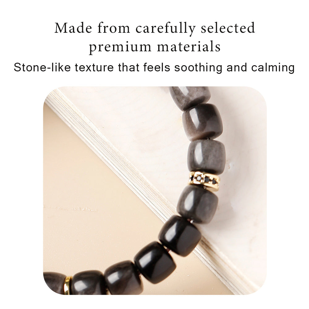 Natural Silver Sheen Obsidian Barrel Bead Bracelet | Handmade Polished Crystal Bracelet