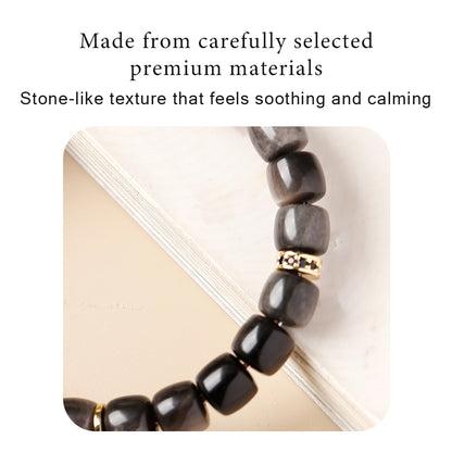 Natural Silver Sheen Obsidian Barrel Bead Bracelet | Handmade Polished Crystal Bracelet