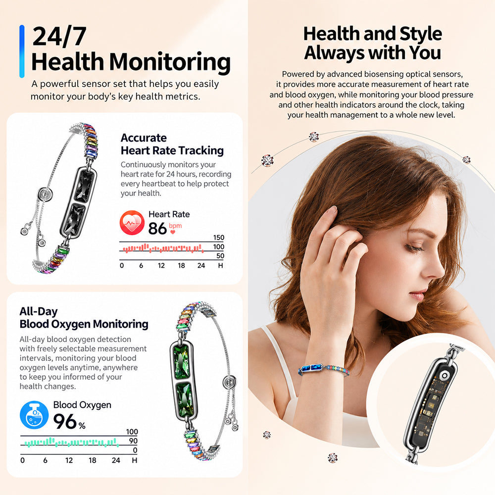Fashion Smart Bracelet for Women – Health and Activity Tracking Sleep Monitor Crystal Jewelry Design