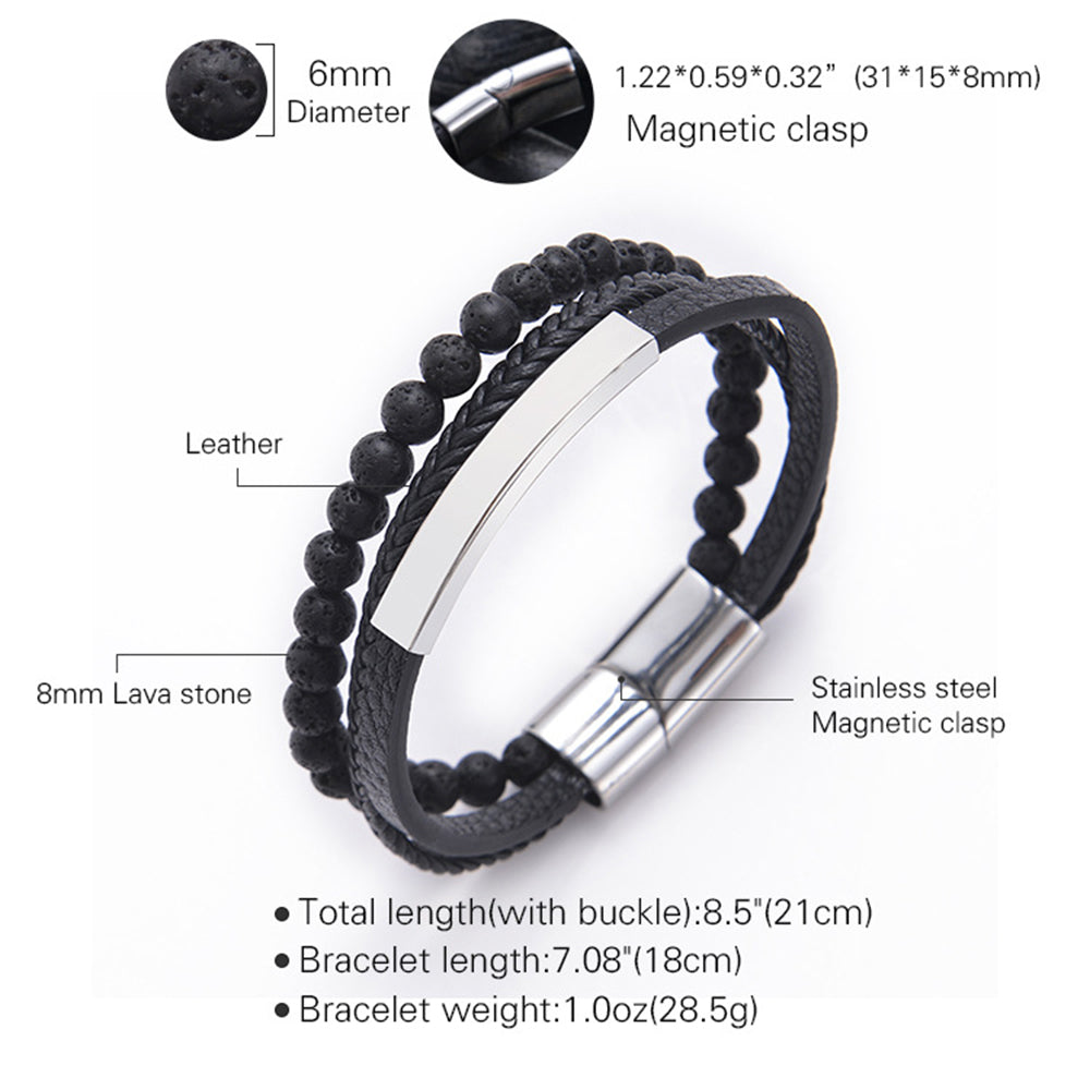 Multi layer natural stone leather bracelet with stainless steel magnetic buckle