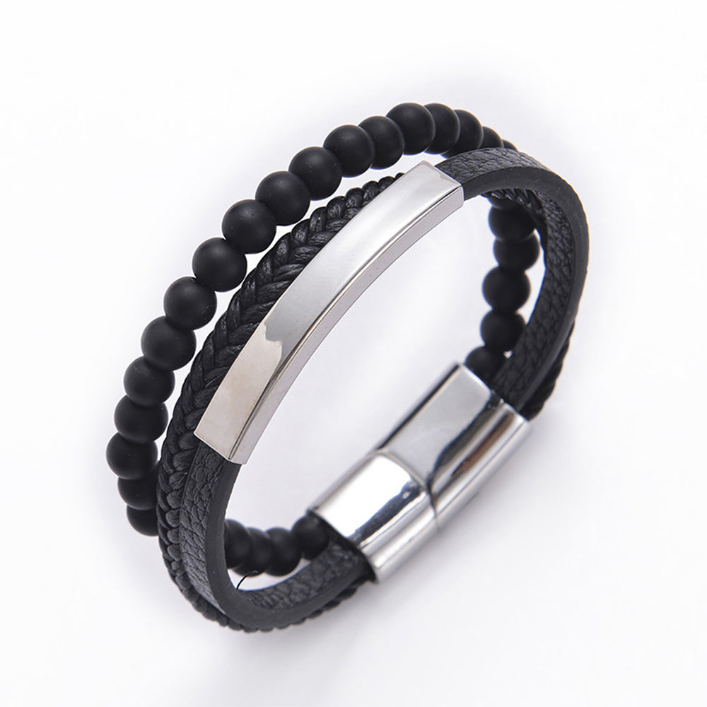 Multi layer natural stone leather bracelet with stainless steel magnetic buckle