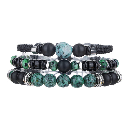 Vintage Stackable Bracelet Set | African Turquoise & Black Onyx Beaded Handcrafted Wristband