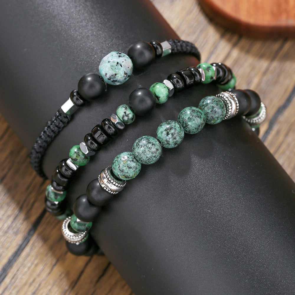 Vintage Stackable Bracelet Set | African Turquoise & Black Onyx Beaded Handcrafted Wristband
