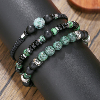 Vintage Stackable Bracelet Set | African Turquoise & Black Onyx Beaded Handcrafted Wristband