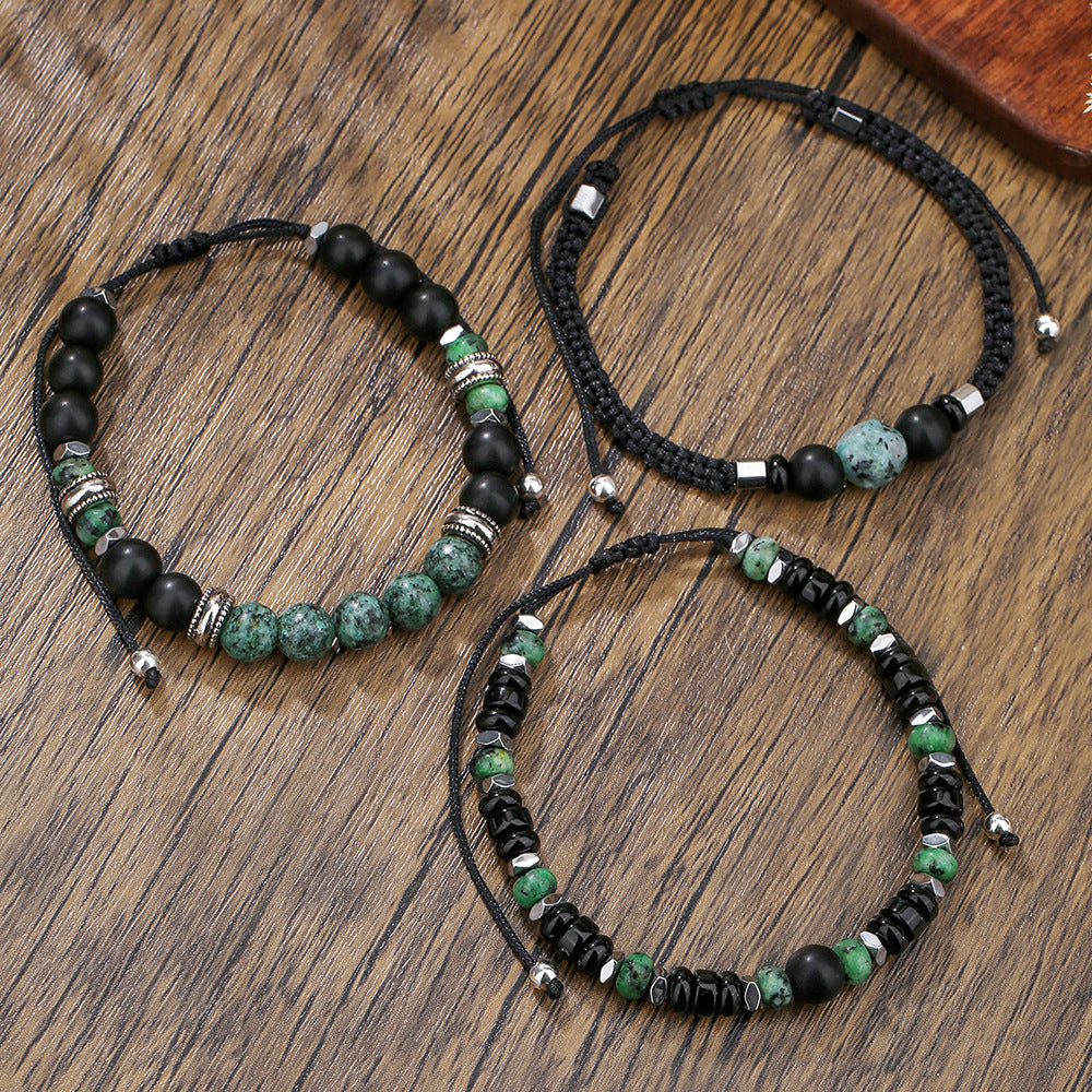 Vintage Stackable Bracelet Set | African Turquoise & Black Onyx Beaded Handcrafted Wristband
