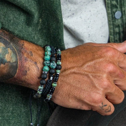 Vintage Stackable Bracelet Set | African Turquoise & Black Onyx Beaded Handcrafted Wristband