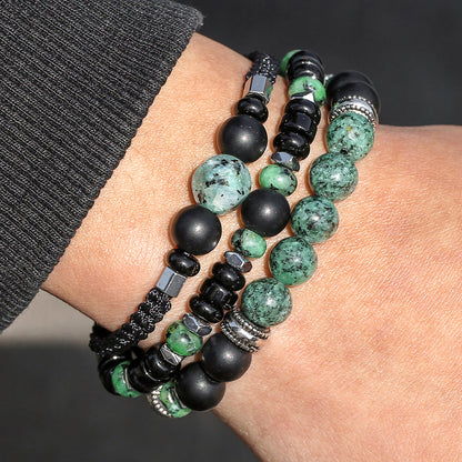Vintage Stackable Bracelet Set | African Turquoise & Black Onyx Beaded Handcrafted Wristband